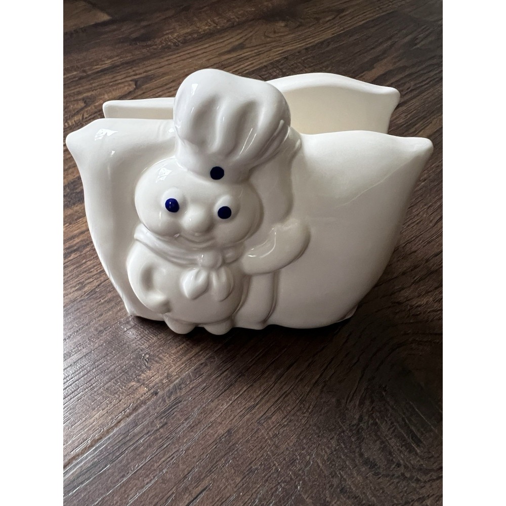 Vintage 1988 Pillsbury Doughboy Napkin Holder White Flour Sack‎ Kitchen Ceramic